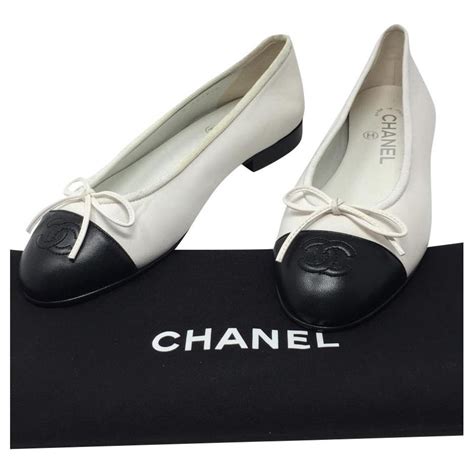 chanel flats black and white|chanel denim ballet flats.